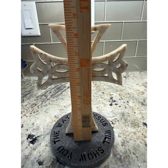 Handcrafted Corian Celtic Cross On Base Inspirational Quote Religious Table top - Picture 4 of 7